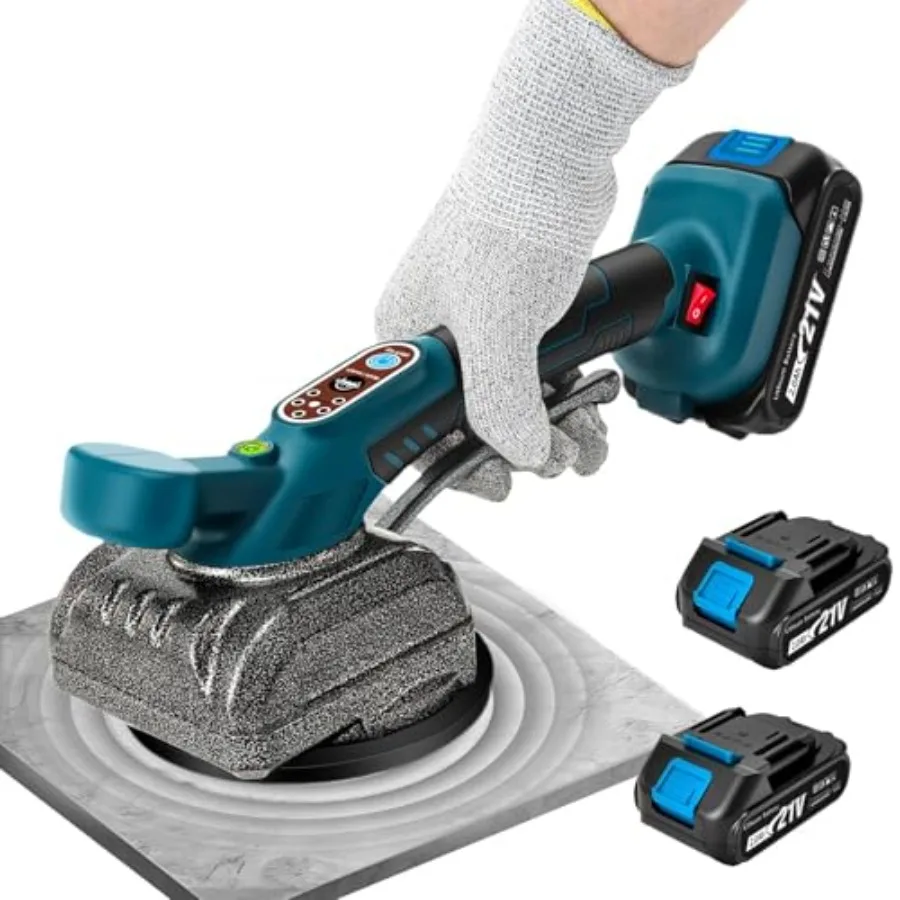 Cordless Tile Vibrator Tool with 2 Batteries 110 lbs Suction Cup 5-Speed Electric Tile Leveling Machine with 5" Suction Pure Co