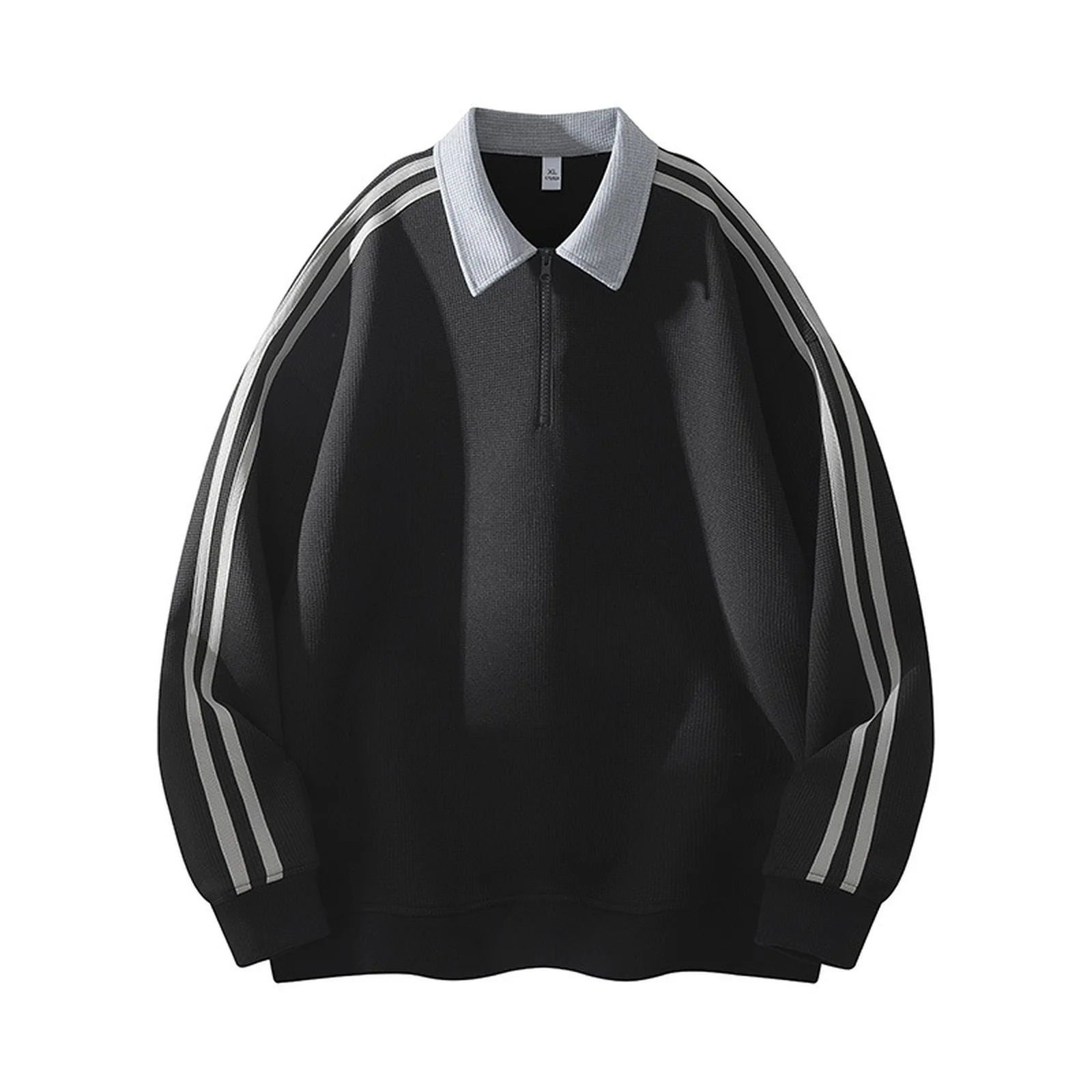 男性トレンディ人気ハイストリートスタイルプルオーバーシンプルストライプカジュアルラペルカラーヴィンテージスウェットシャツ男性日常快適なトップス