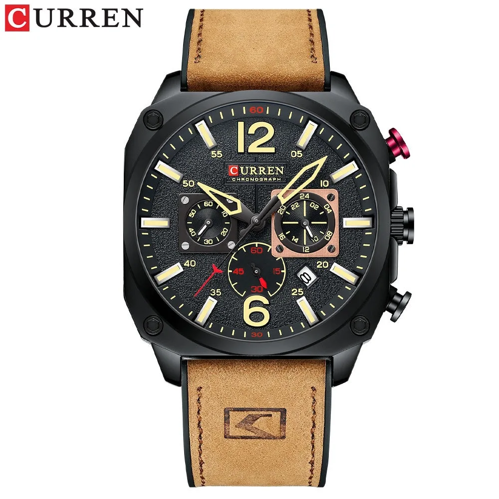 CURREN / CARIEAN 8398 Neutral Waterproof Square Watch - Sport Style Calendar Couple Six-Fingered Watch - Authentic Product