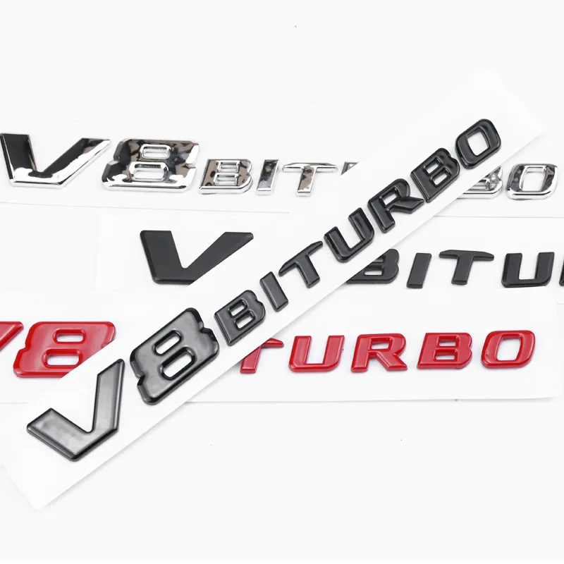 V8 BITURBO Letter Logo Car Sticker for Mercedes Benz Twin Turbo Logo Fender Modification Accessories Label Decorative Decal