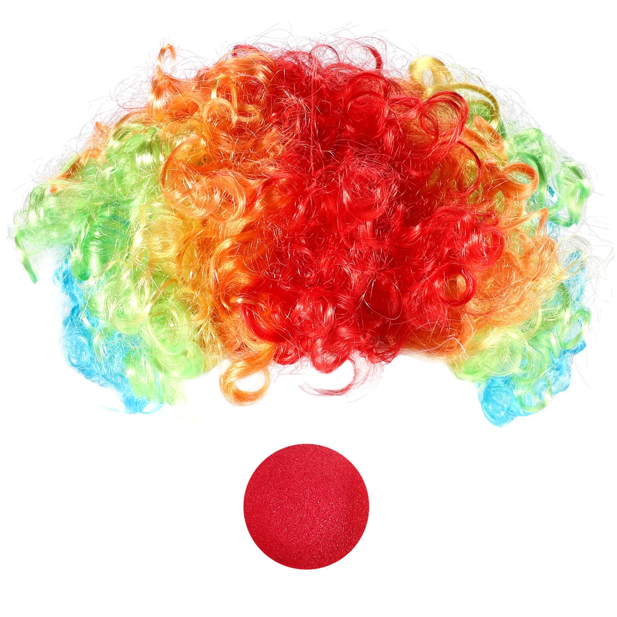 

Red Foam Clown Nose + Multi-colored Clown Wig for Masquerade Cosplay fancy dress.