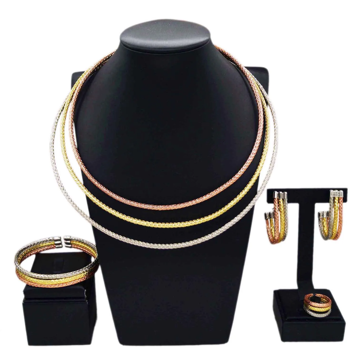 

Yulaili's new color three-layer copper ring jewelry set simple casual women's clothing with accessories Nigeria bridesmaid compa