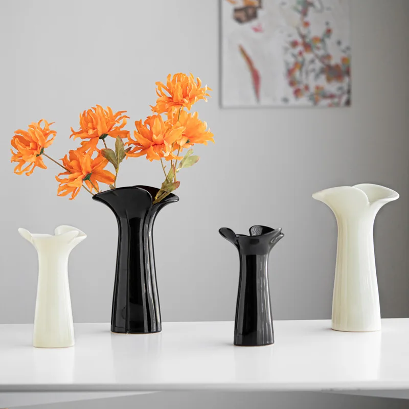 

New creative rice-mouth ceramic vase fashionable Nordic style desktop ornaments light luxury home decoration cross-border