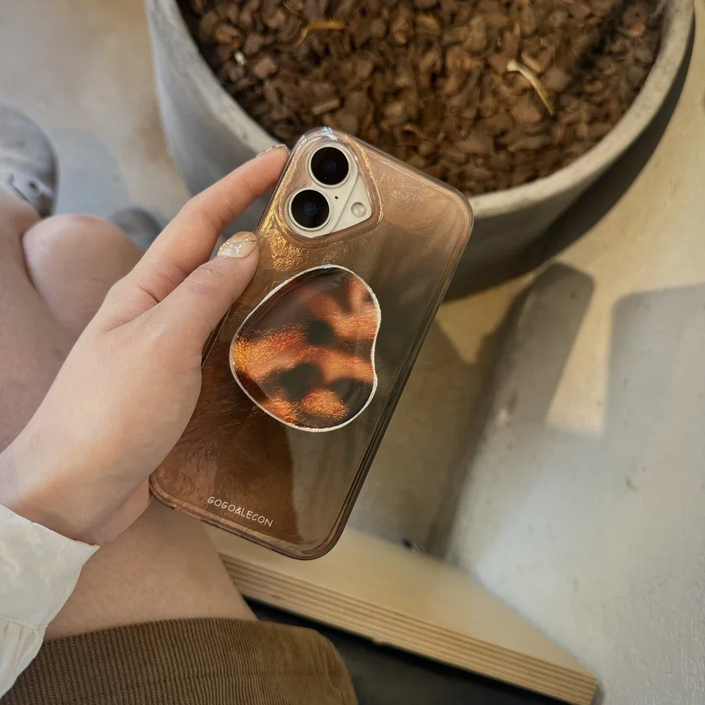 Art Brown Gradient Texture Amber Pattern With Holder Shockproof Protective Phone Cover Case for iPhone 16 15 14 13 Pro Max