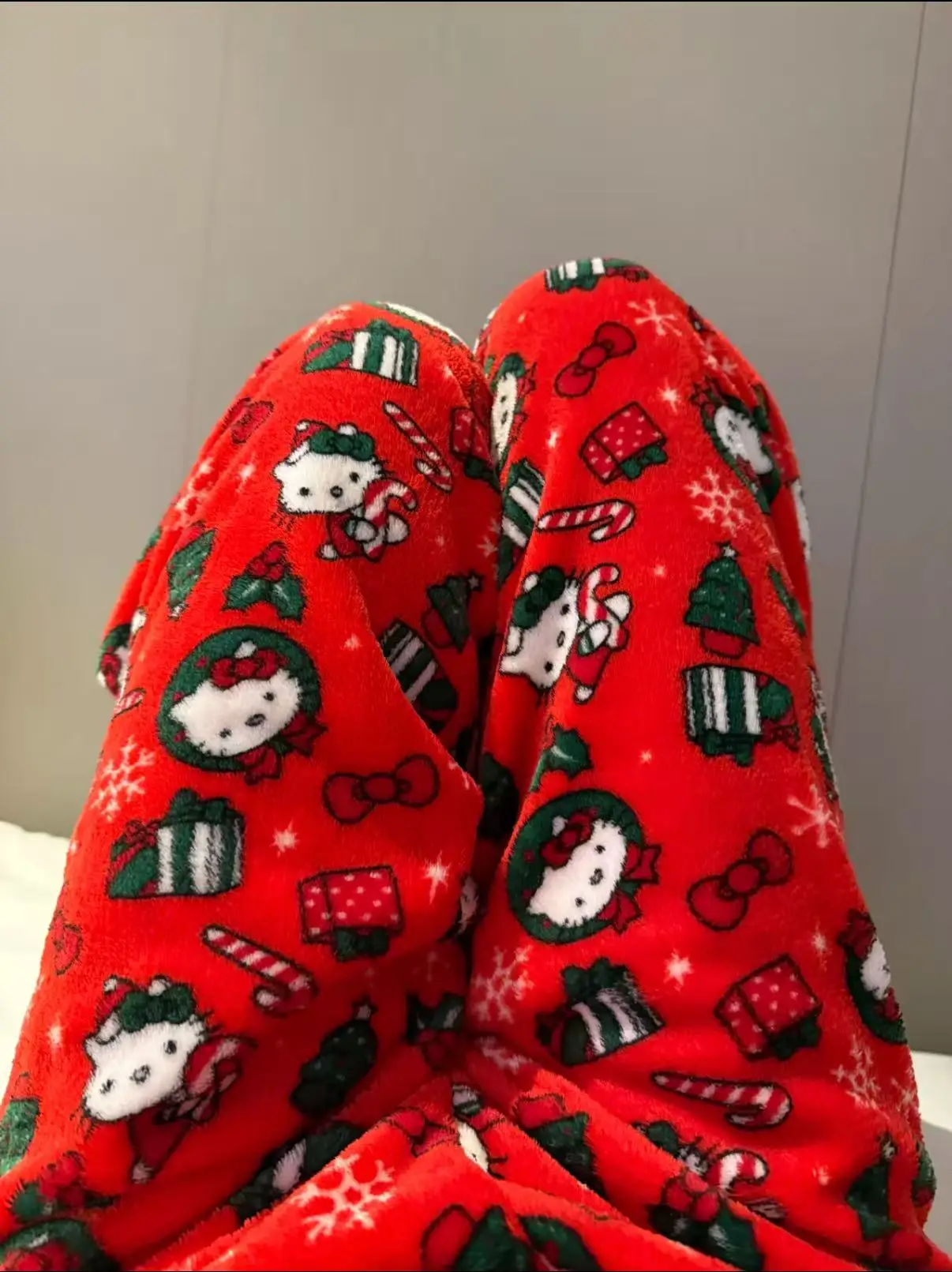 Hello Kitty Christmas Pants Cartoon Flannel Loungewear Autumn Winter Casual Trousers Women's Home Pants Christmas Gifts