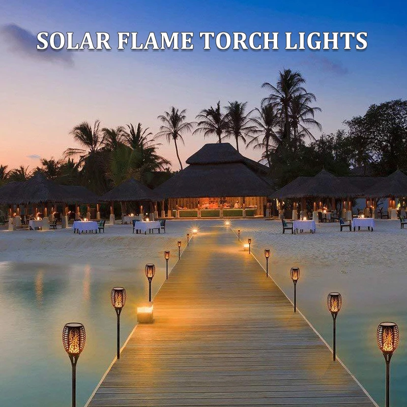 Torche solaire à 33 LED en forme de flamme vacillante, imperméable, éclairage d'extérieur, luminaire décoratif de paysage, idéal pour un jardin, une pelouse ou un sentier, 1/2 pièces