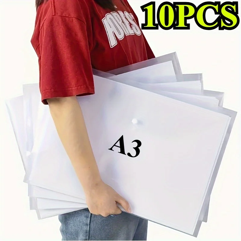 10 قطع من مجلدات الملفات الشفافة مقاس A3 مع إغلاق سريع - منظم مستندات بلاستيكي PP متين مقاوم للماء للرسومات المعمارية