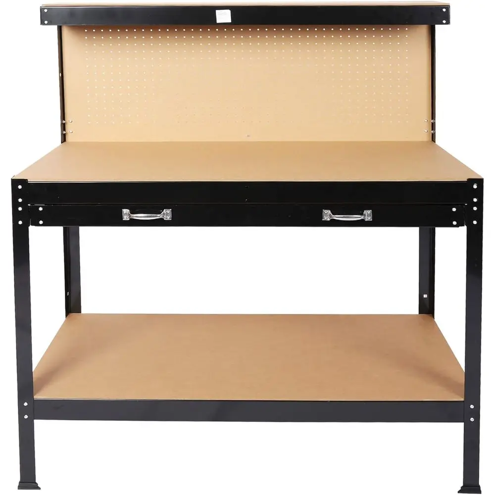 63 Banco de trabajo resistente con tablero perforado, cajón y capacidad de 300 lb: perfecto para talleres y garajes