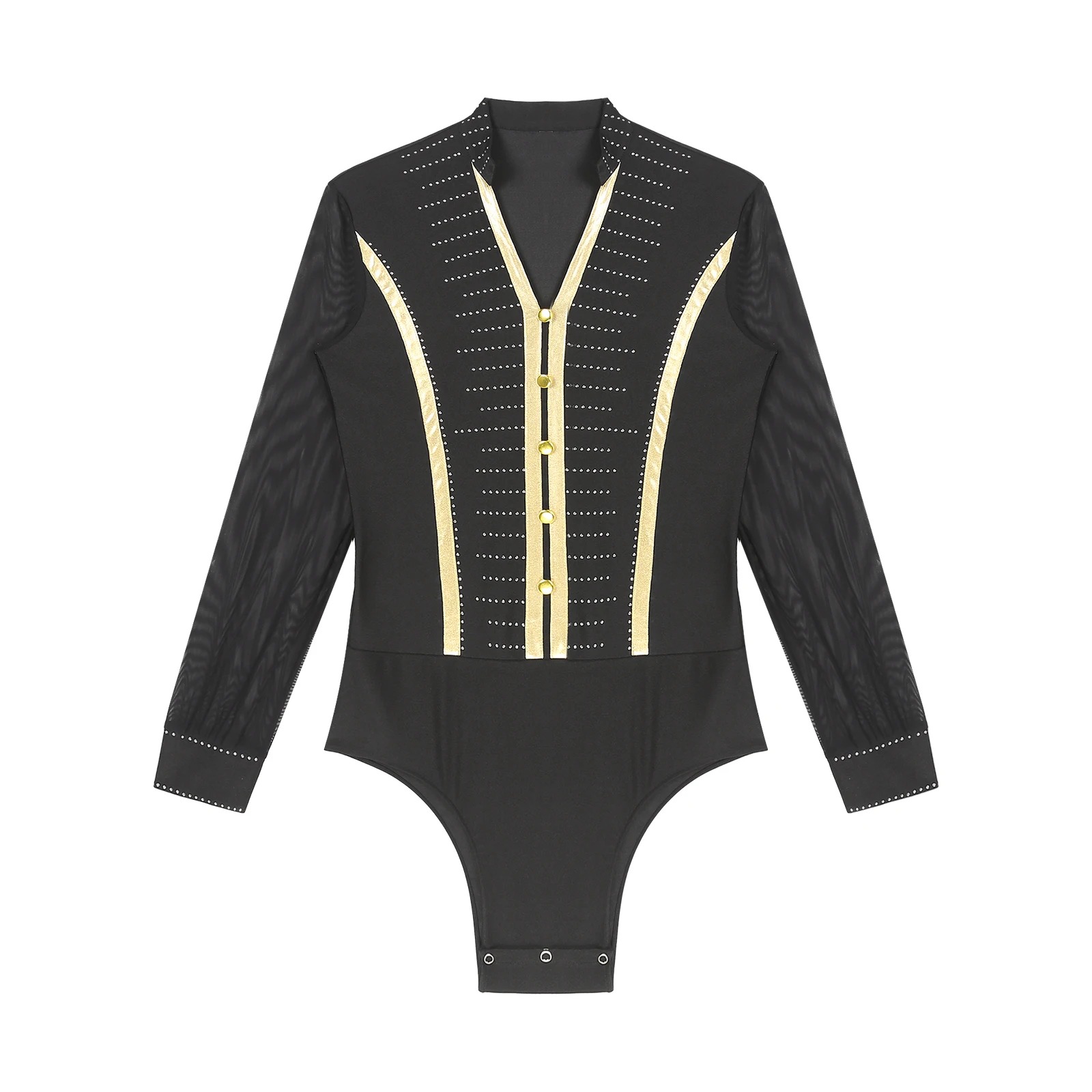 Man Rhinestones Latin Dance Wear Shirt Bodysuit Ballroom Cha Cha Rumba Dance Costumes Long Sleeves Bodysuit Latin Practice Wear