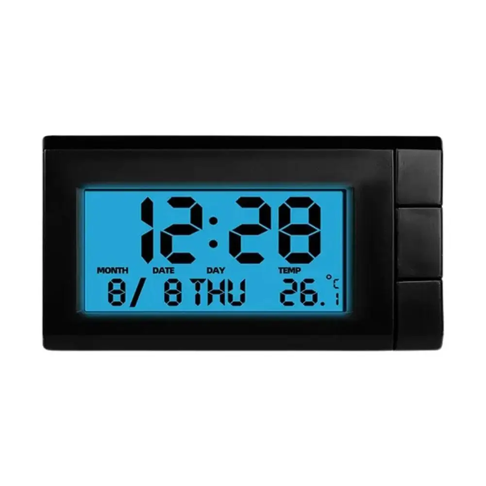 Car LCD Digital Display Clock Auto Watch Thermometer Car Self-Adhesive Ornaments Clock Electronic Temperature Display K8T4