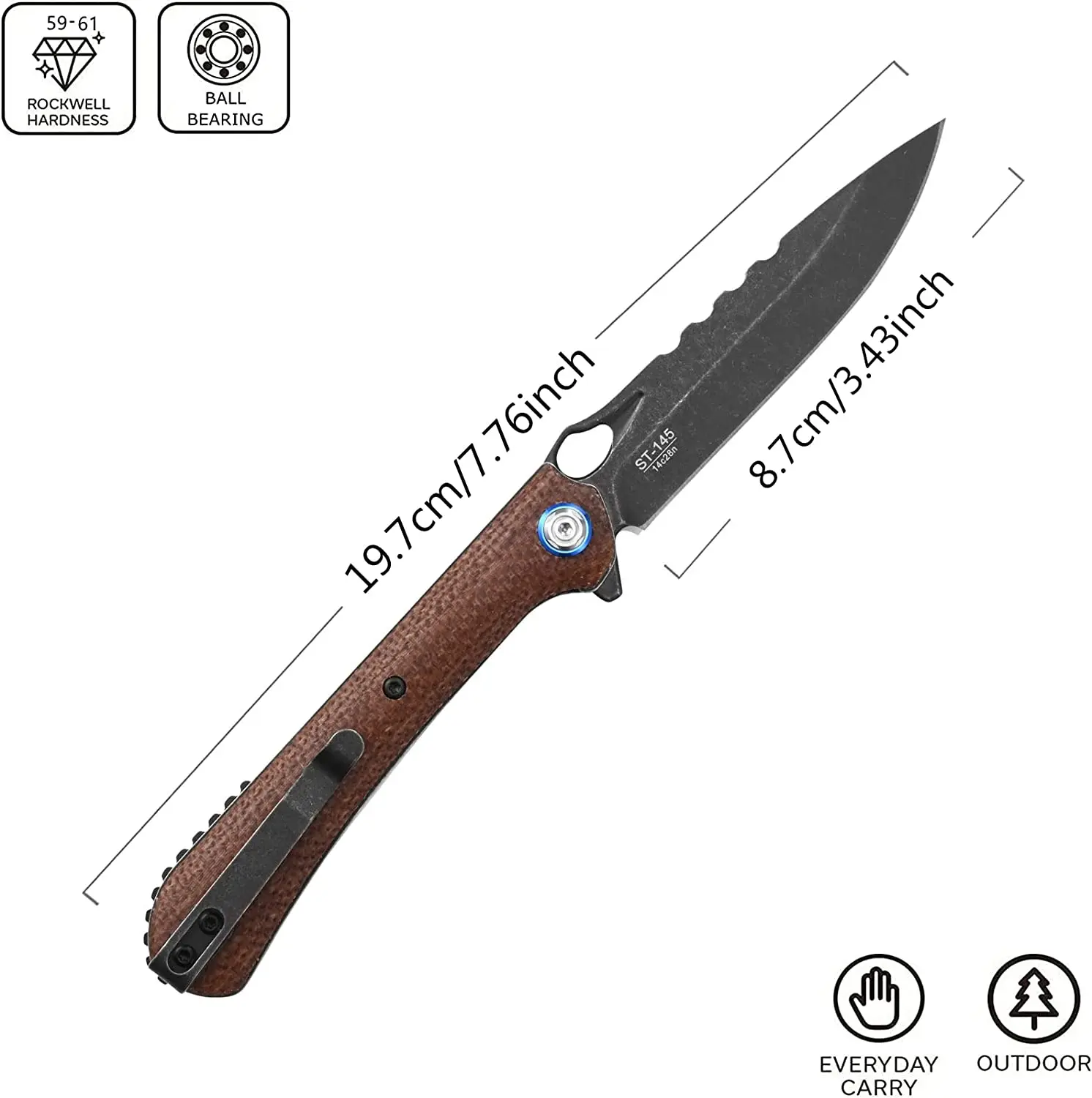 Sitivien ST145 NEW Folding Knife ,14C28N Steel Blade ,Micarta/ G10 Handle EDC Tool Folder for Working Camping Survival