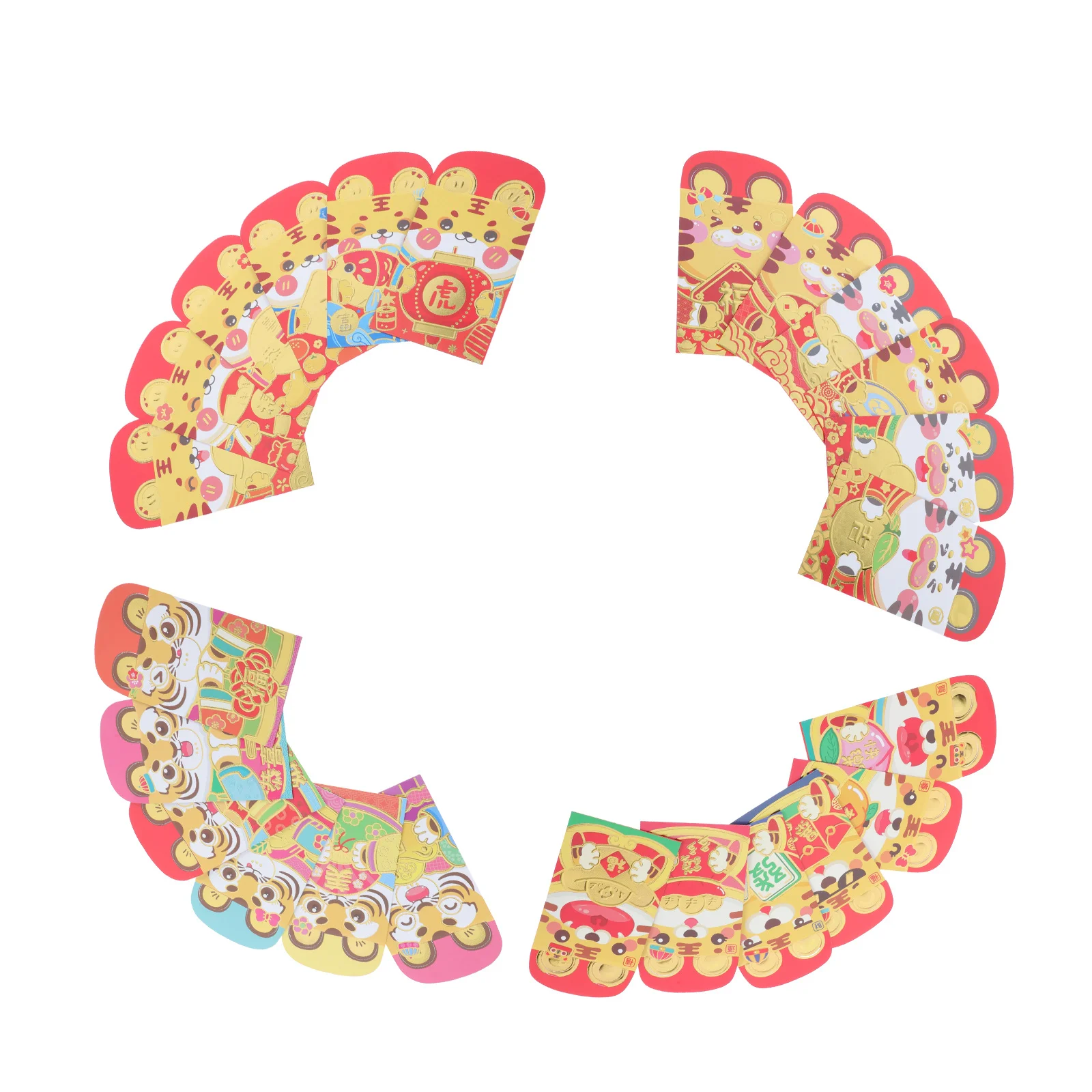 

48Pcs Year of The Tiger Red Envelopes Bright Color Lovely Cartoon Patterns New Year Supplies Blessings Good Decorative