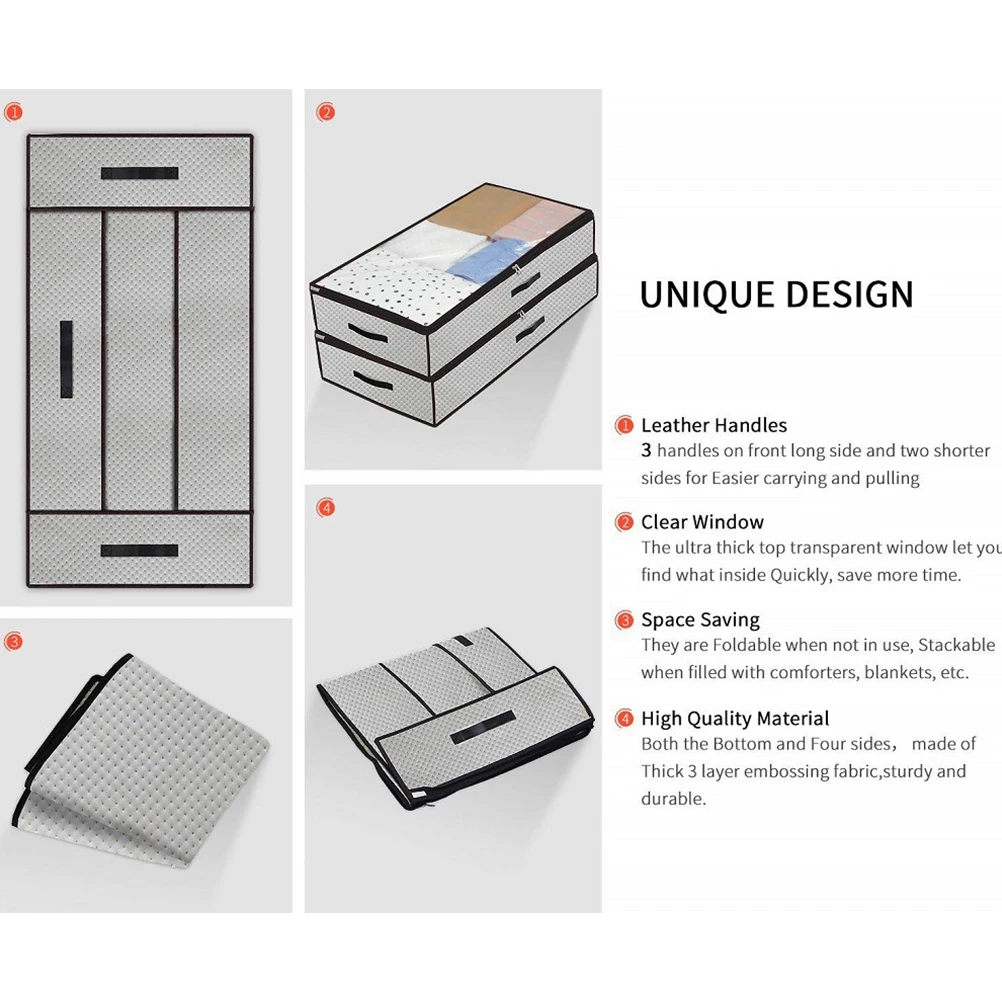 

2Pcs Non-Woven Clothes Storage Bag Light Grey Soft Quilt Holder Large Capacity Handles for Home Storage Organizer Closet