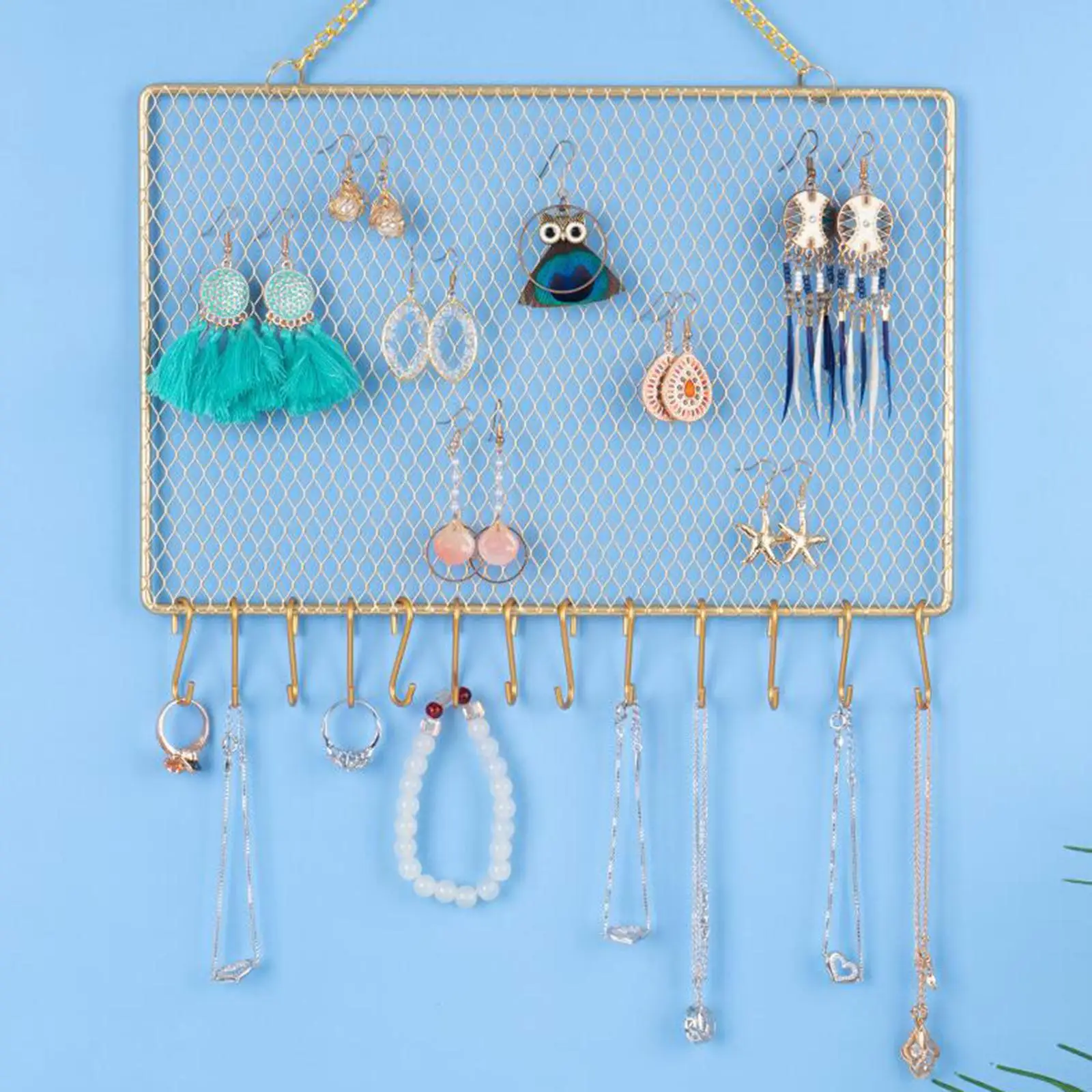 Wall Mounted Metal Diamond Display Rack Jewelry Organizer for Bedroom Girls