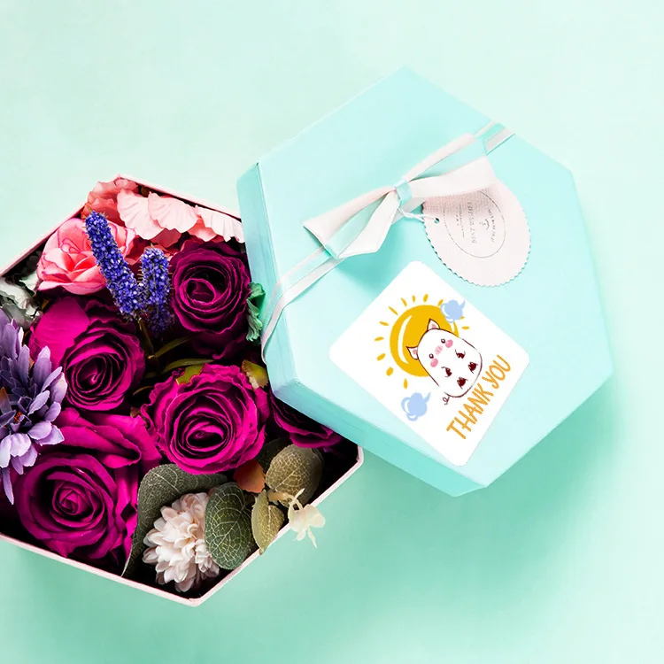 사각형 장식 씰링 스티커 꽃 감사합니다 라벨 스티커 베이비 샤워, 웨딩 선물 포장 태그 우편물 가방, 300 피스