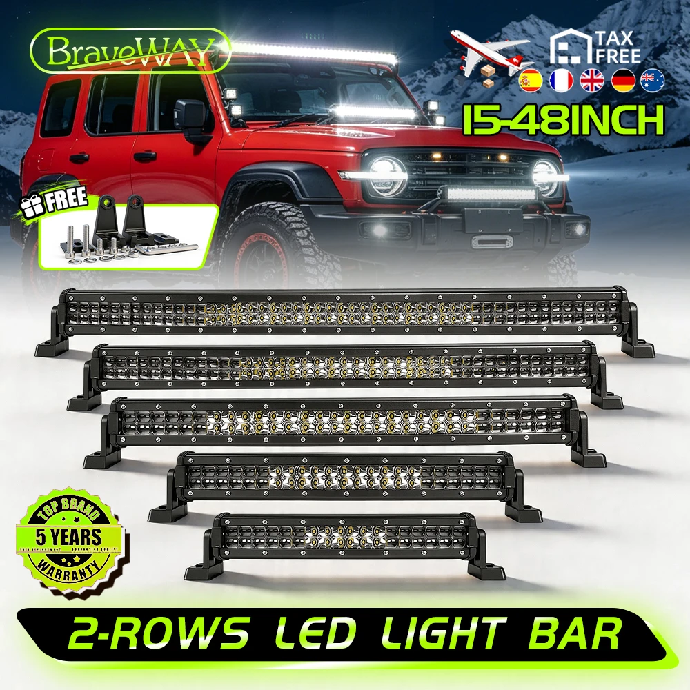 Braveway Neuheit: Ultradünne Dual-Row LED-Lichtleiste mit Kombinationsstrahl, 12V 24V Offroad-Lichtleiste, 24 Zoll, 33 Zoll, 42 Zoll, Dach- und Stoßstangenbeleuchtung für SUV, 4x4-Fahrzeuge und PKW
