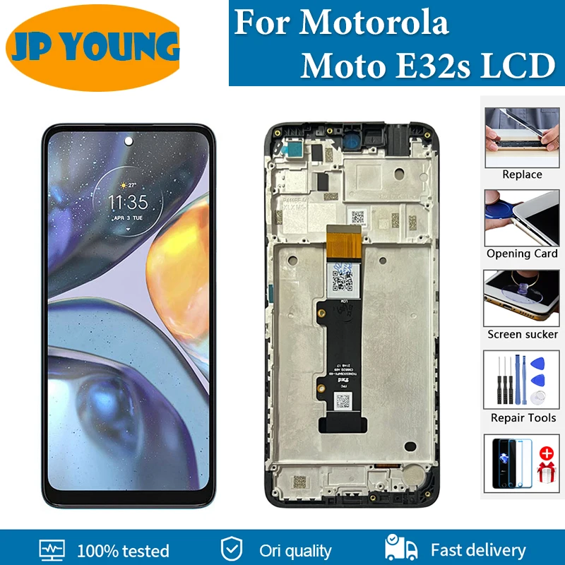 Original LCD For Motorola Moto E32s LCD Display Touch Screen Digiziter Assembly For Moto E32s LCD Screen With Frame Replacement