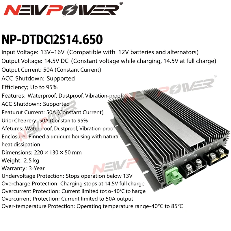 12V To 14.5V 40A DC Charger 12V Charger 14.6V 50A 584W Intelligent Isolated Charging 12V24V Generator To 29.2V 30A DC-DC Step/up