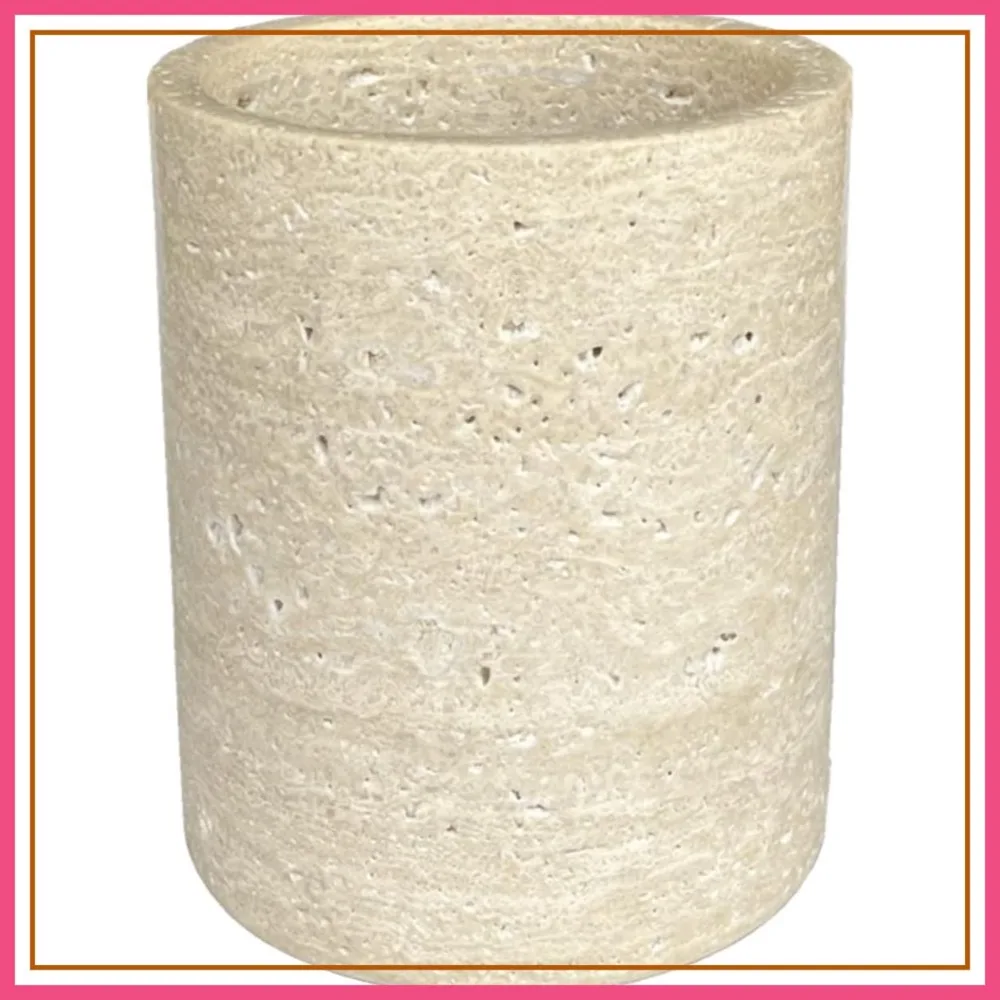 

Natural Marble Utensil Holder with Holes, 5.1"D x 6.3"H Kitchen Organizer, Beige Stone