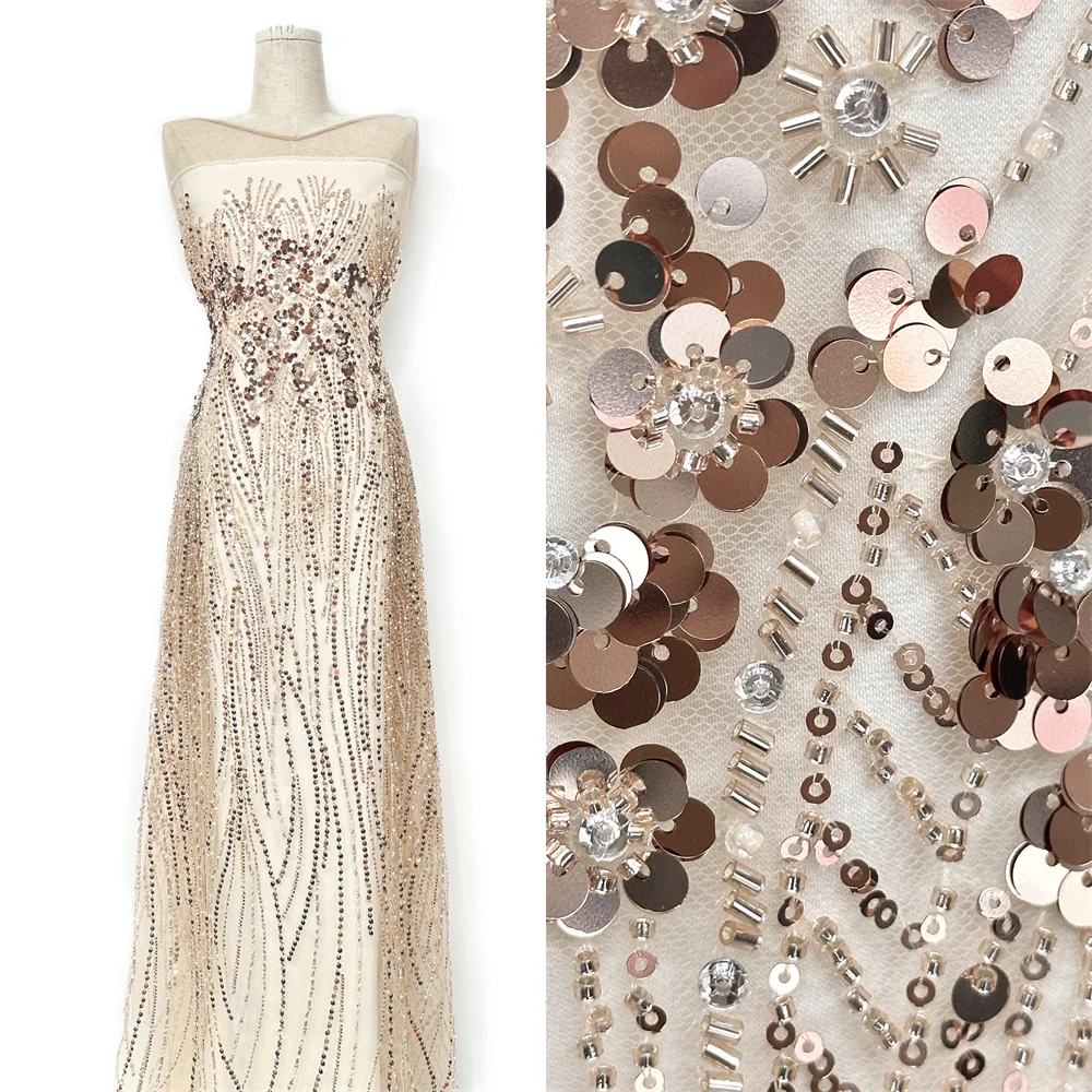 

Latest New High-end Luxury French Embroidery Beads Lace Fabric African Nigerian Sequins Lace Fabric Wedding Dresses
