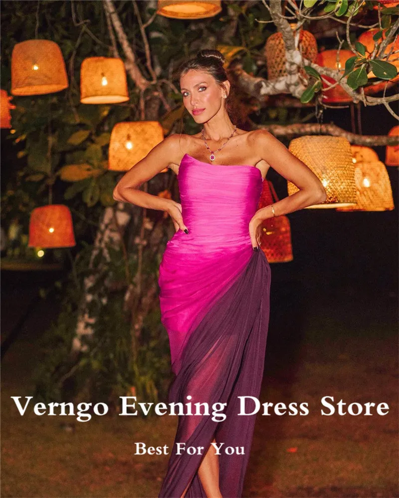 Verngo-vestidos de fiesta de noche de tul de seda sin tirantes para mujer, vestido de fiesta de graduación de playa, color púrpura uva