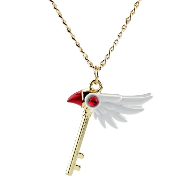 Anime Cartoon  Card Captor Sakura Choker Necklaces Keychain Cardcaptor Sakura Clow Charm Pendant KINOMOTO Sealing Wand Statement
