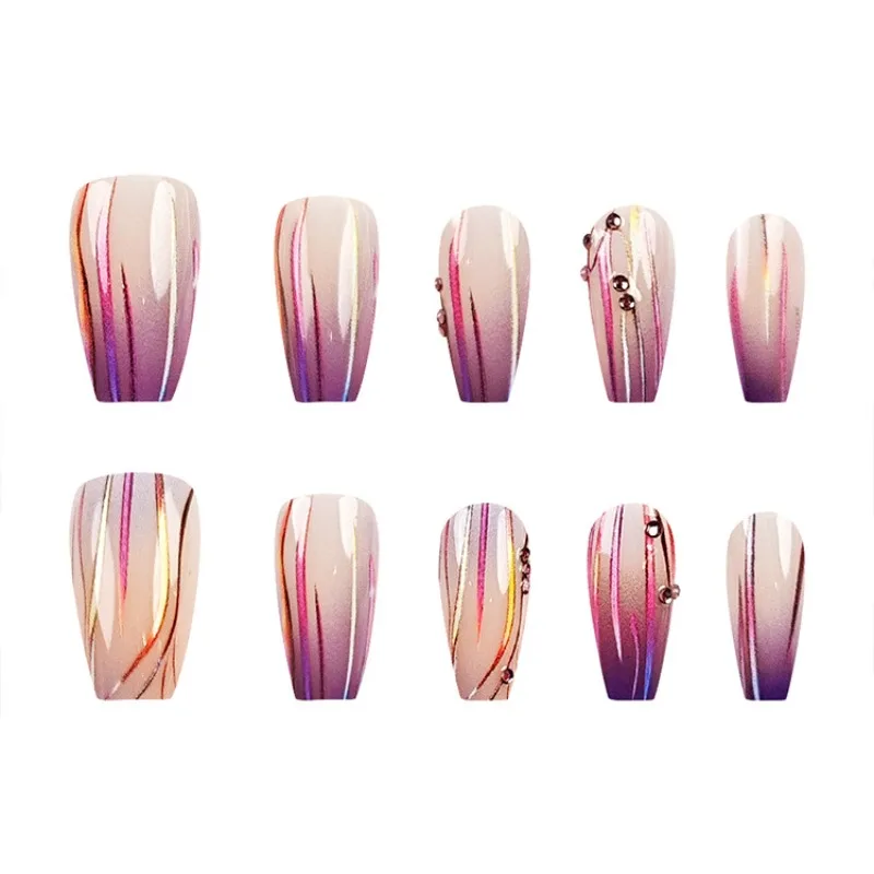 

Symphony purple gradual change nail art piece, line streamer diamond nail patch advanced sense, wear nail
