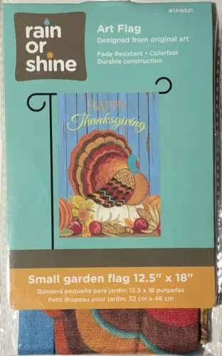 New Rain Or Shine “Happy Thanksgiving” Small Art Garden Flag 12.5”x18”