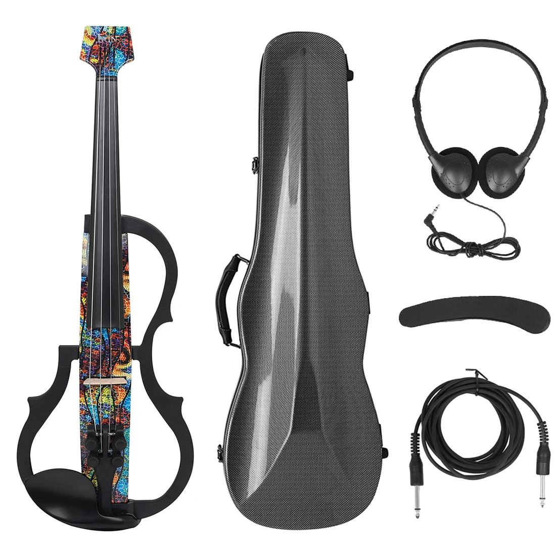 4/4 Intelligent Silent Electric Violin with Bow Carry Case Headphone Cable Shoulder Rest Accessories Carbon Fibe Violin