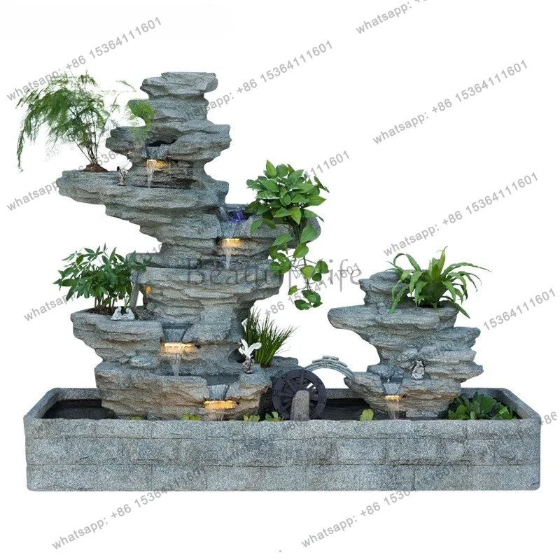 

courtyard bonsai decoration rockery flowing water fountain ornament fish pond landscaping view