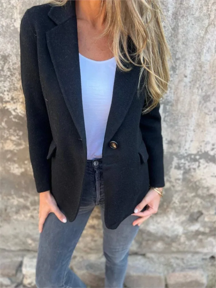 

Solid Suit Coat For Women Fashion Long Sleeve Turn-down Collar Button Coats Lady Elegant Office Womens Clothing Autumn Winter