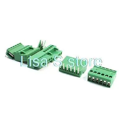 5Pcs 3.96mm 14-26AWG 6P Right Angled PCB Screw Terminal Block Connector Green