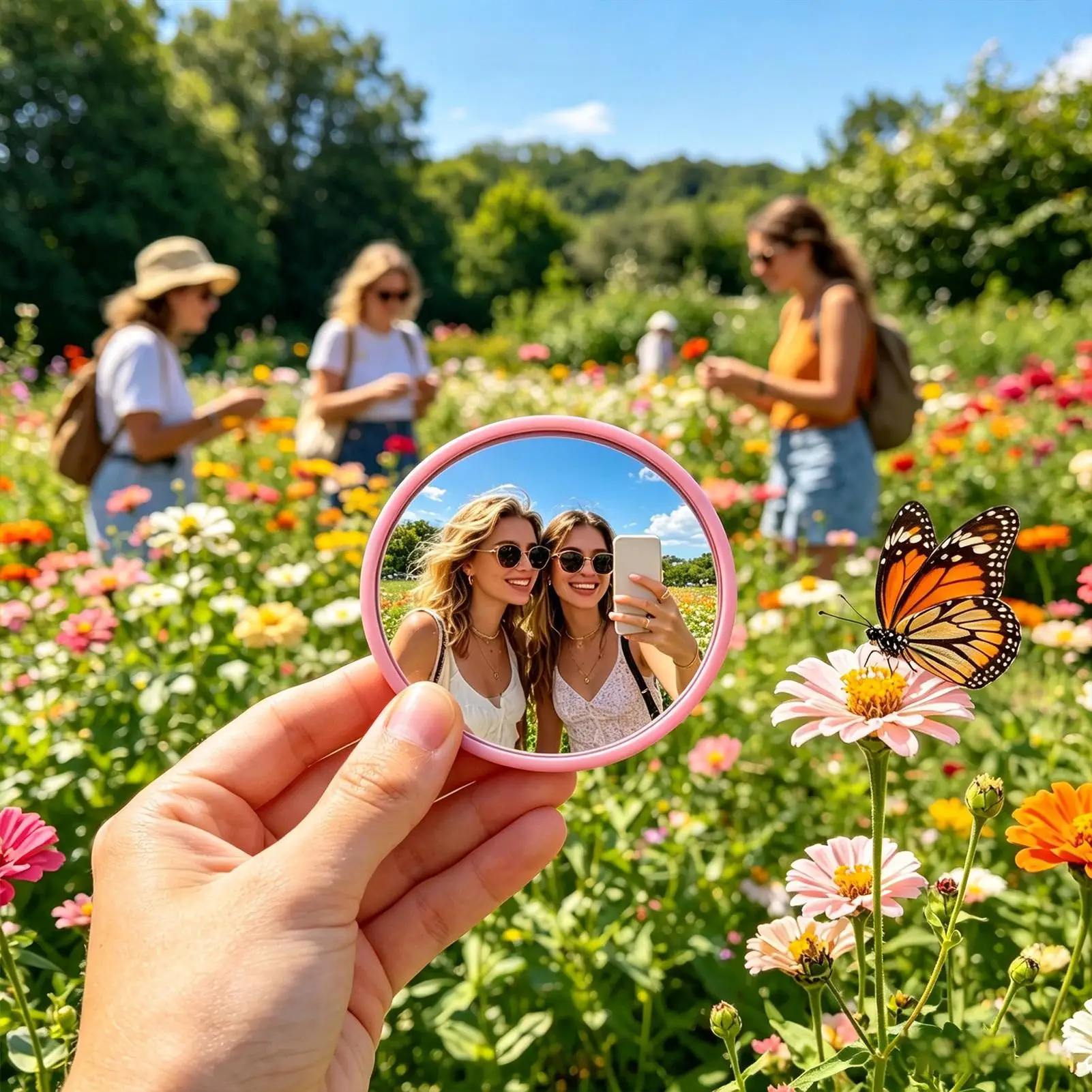 Compact Travel Mirror 1.5x Wide Angle Convex Pocket Selfie Mirror Portable Makeup Mirror With Magnification For Photography