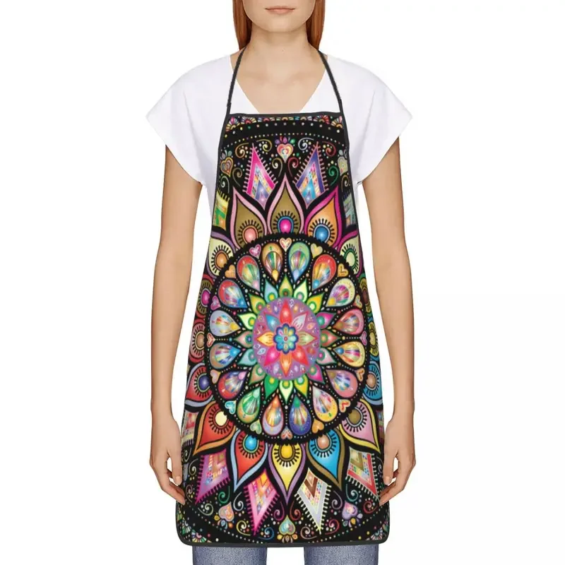 Custom Colorful Lotus Mandala Apron Women Men Unisex Bib Buddhism Flower Kitchen Cooking Tablier Cuisine Chef Gardening