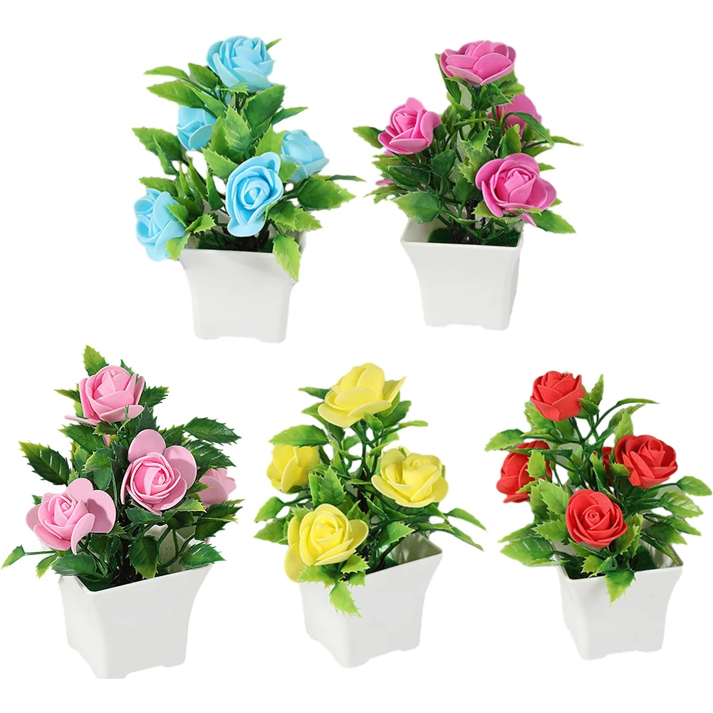 Simulated Potted Plant Artificial Rose Potted Plant Realistic Artificial Rose Bonsai Decor Set Vibrant Color For Home For Room