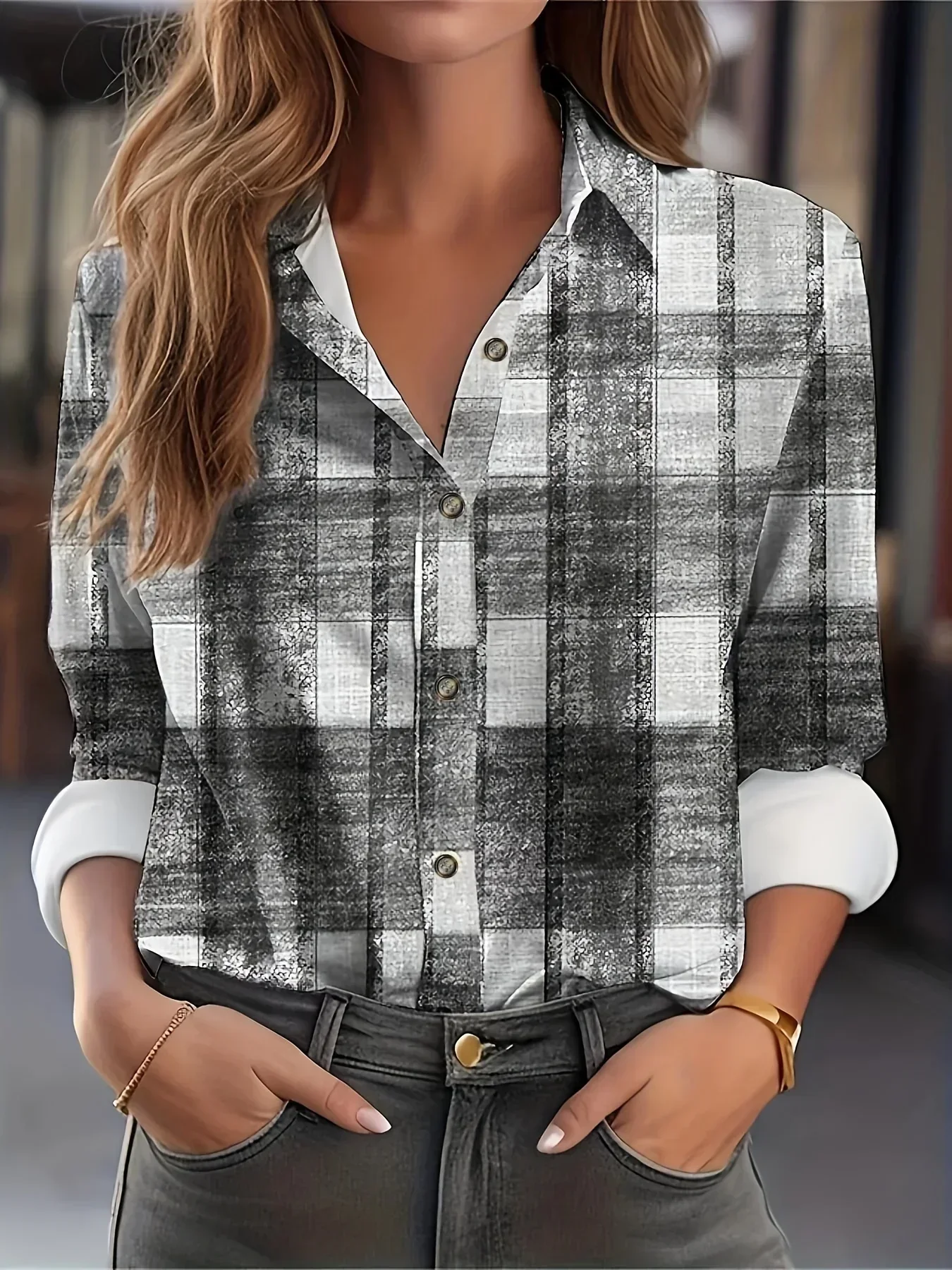 

Women's Plus Size 1XL-5XL Female clothing Shirt Blouses Elegant Lattice Geometry Shirt 3D Print Fashion Blouse Long Sleeve Top
