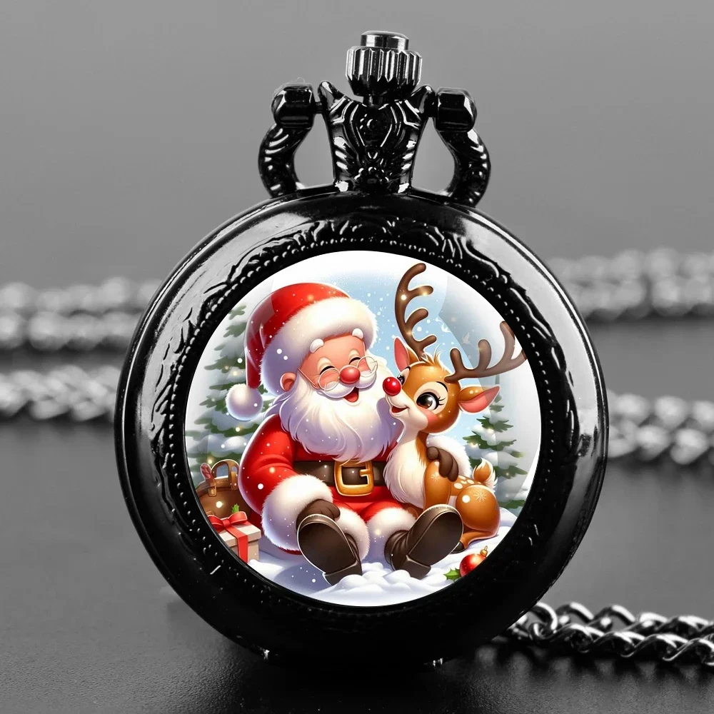 ساعة جيب رائعة على شكل قبة زجاجية من سانتا موس، حركة كوارتز، سلسلة قوية، قرص عربي شفاف، هدية عيد الميلاد الممتعة للرجال والأطفال #1