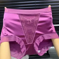 Ropa interior Sexy con lazo de cintura alta para mujer, ropa interior de talla grande de Mm, red fina, cómoda y transpirable, ropa interior triangular roja, entrepierna de algodón