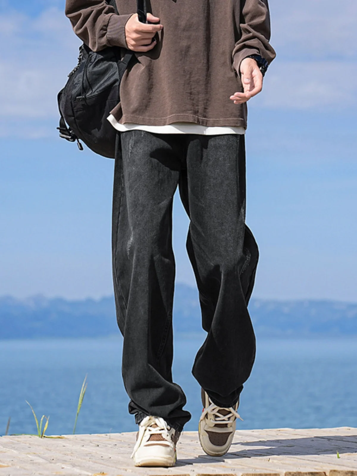 

American High Street Men's Jeans Spring Autumn Thin Long Straight Loose Wide Leg Casual Pants Wear Resistant Medium Waist