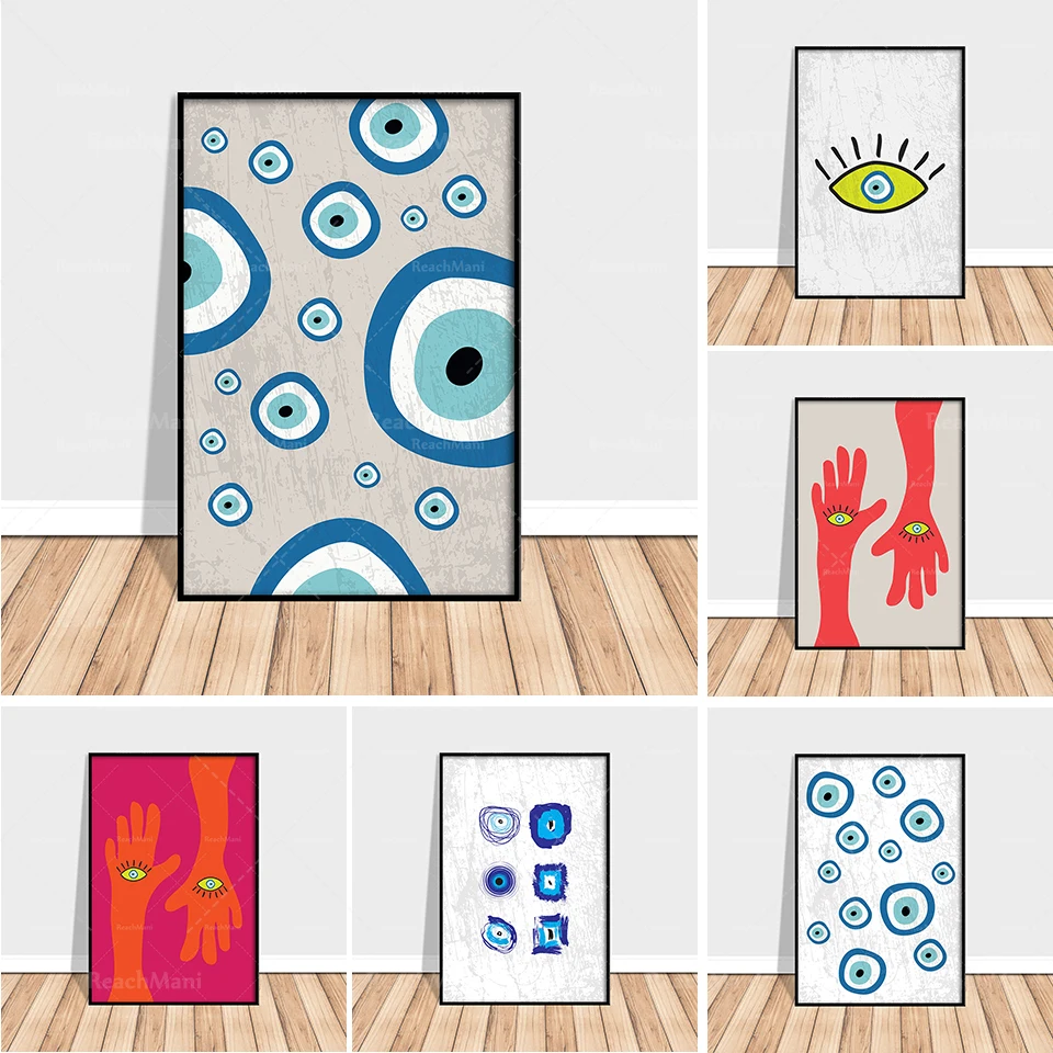 Home decoration canvas Greek evil eye art Turkish eye print, evil eye picture living room modular artwork poster dormitory de