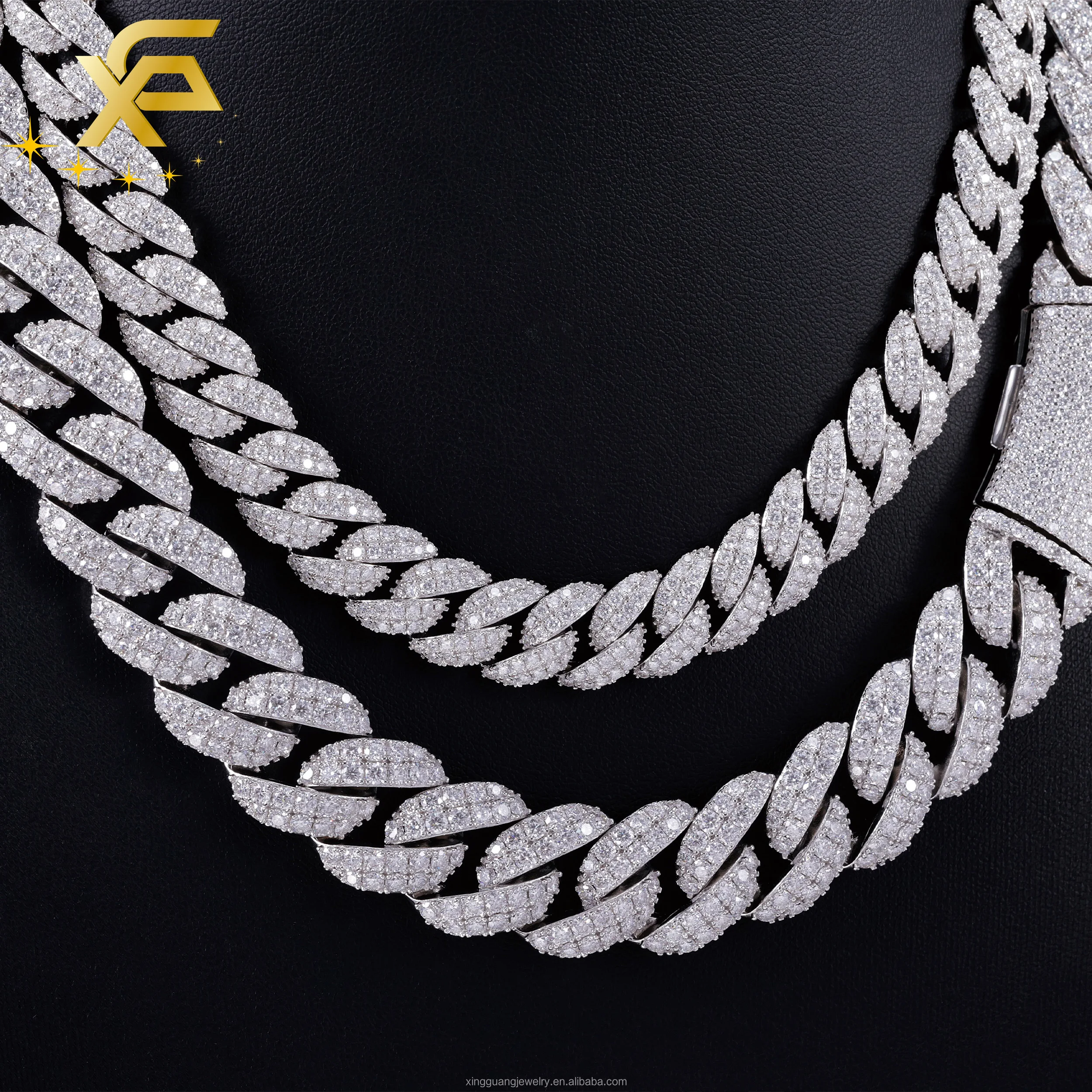 Diamond Pass XG Test 16-18MM VVS Iced Out Moissanite Cuban Chains S925 Silver 18K Gold Plated Real Cuban Link Chain Necklace..