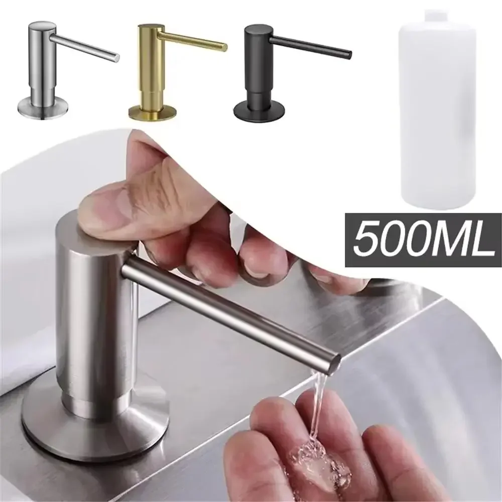 

500ml Built-in Pump kitchen Liquid Soap Bottle Brass Brushed Gold Soap Dispenser Black Kitchen Hand Pressure Sink Counter