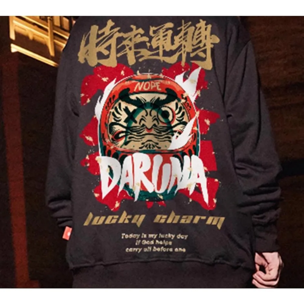 M-8XL Men's Street Printed Oversized Student Leisure Unisex Sweatshirt American Retro Youth Velvet Long Sleeve Sweater