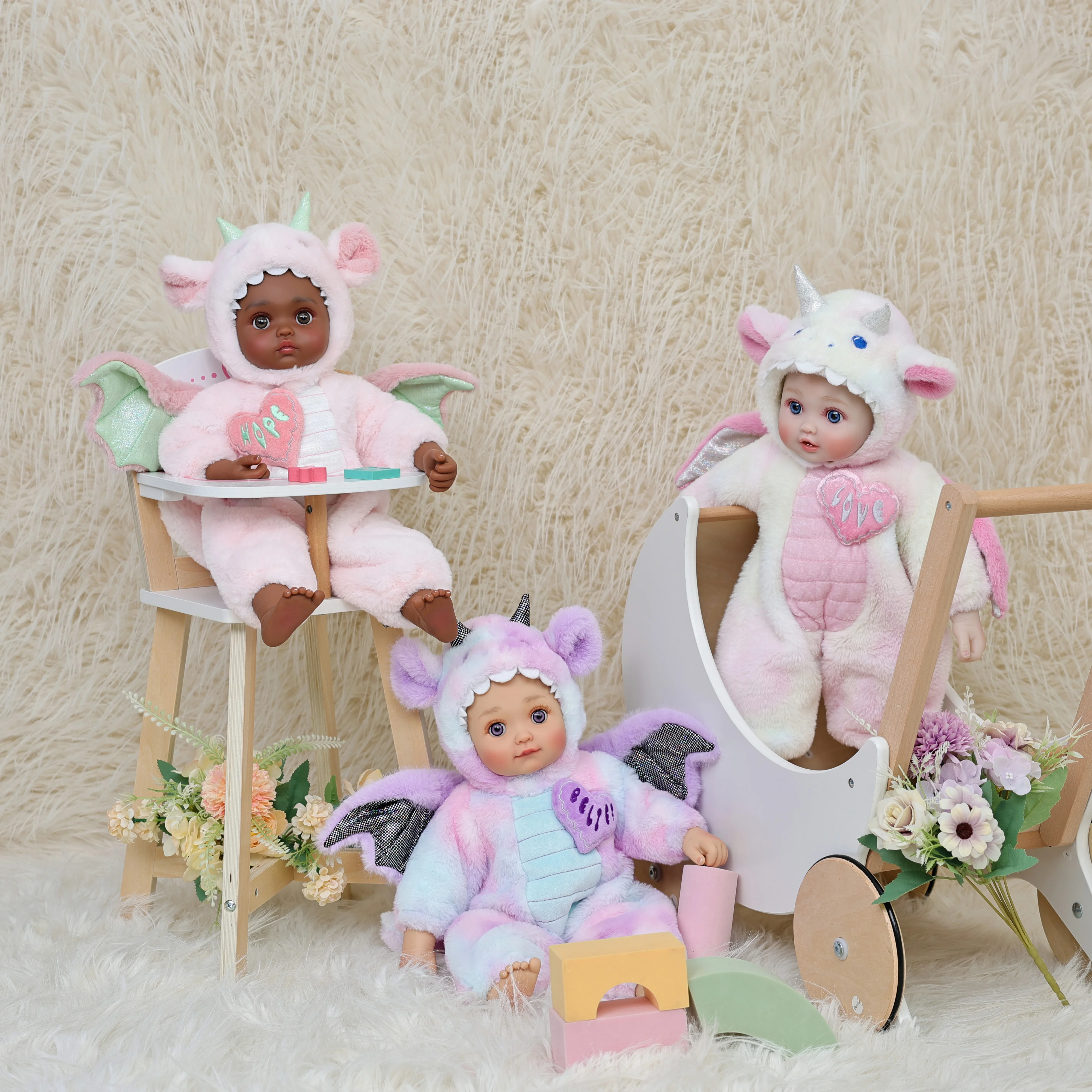 Cloveray 18 inch realistische herboren pop Kawaii kleine vliegende draak Set vinyl pop schattige babypop speelgoedcollectie hobby kindercadeau