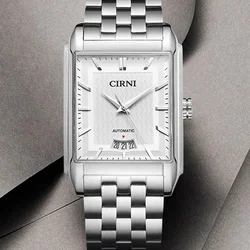 CIRNI Luxury Dress Watch Automatic Men Business Self-Wind Mechanical Wristwatches Rectangle Stainless Steel Calendar Clocks 2022