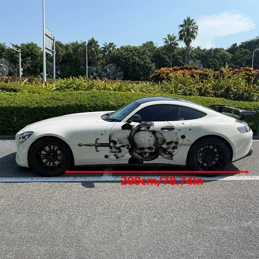 2pcs Dark Pattern Bone Snake, Durable, Fade-resistant, Enhance Vehicle Aesthetics With Bold Artistic Design Car Vinyl Wraps