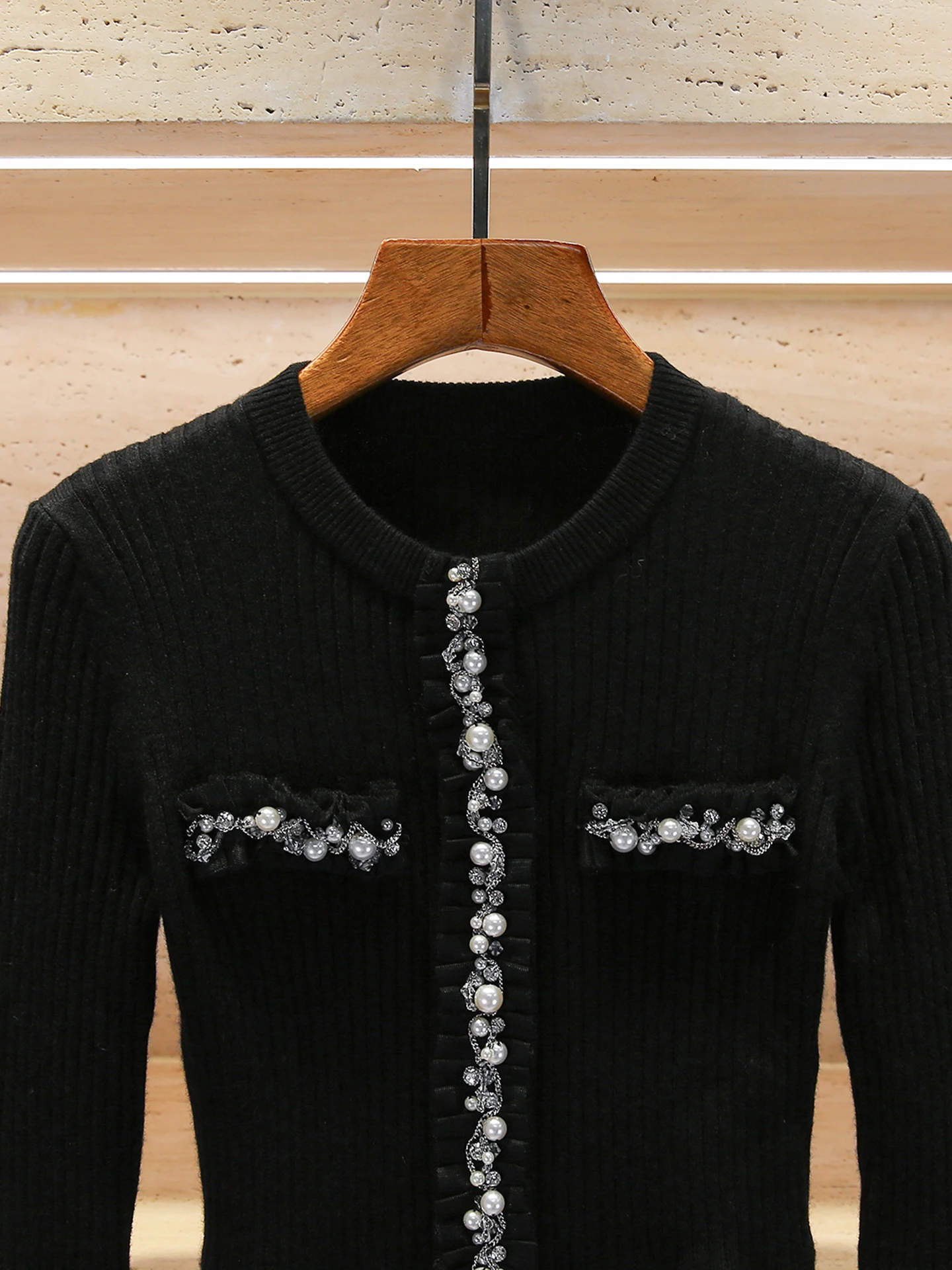 Haut de gamme tricoté Dr femmes taille haute perles lourdes conception Sensation jupe trapèze longue Sve ronde Ne confortable Brea...