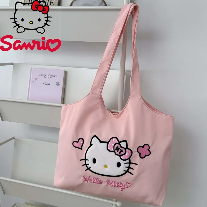 

Hello Kitty New Women's Shoulder Bag Large Capacity Women's Handbag Fashion Trend Canvas Storage Embroidery Handbag