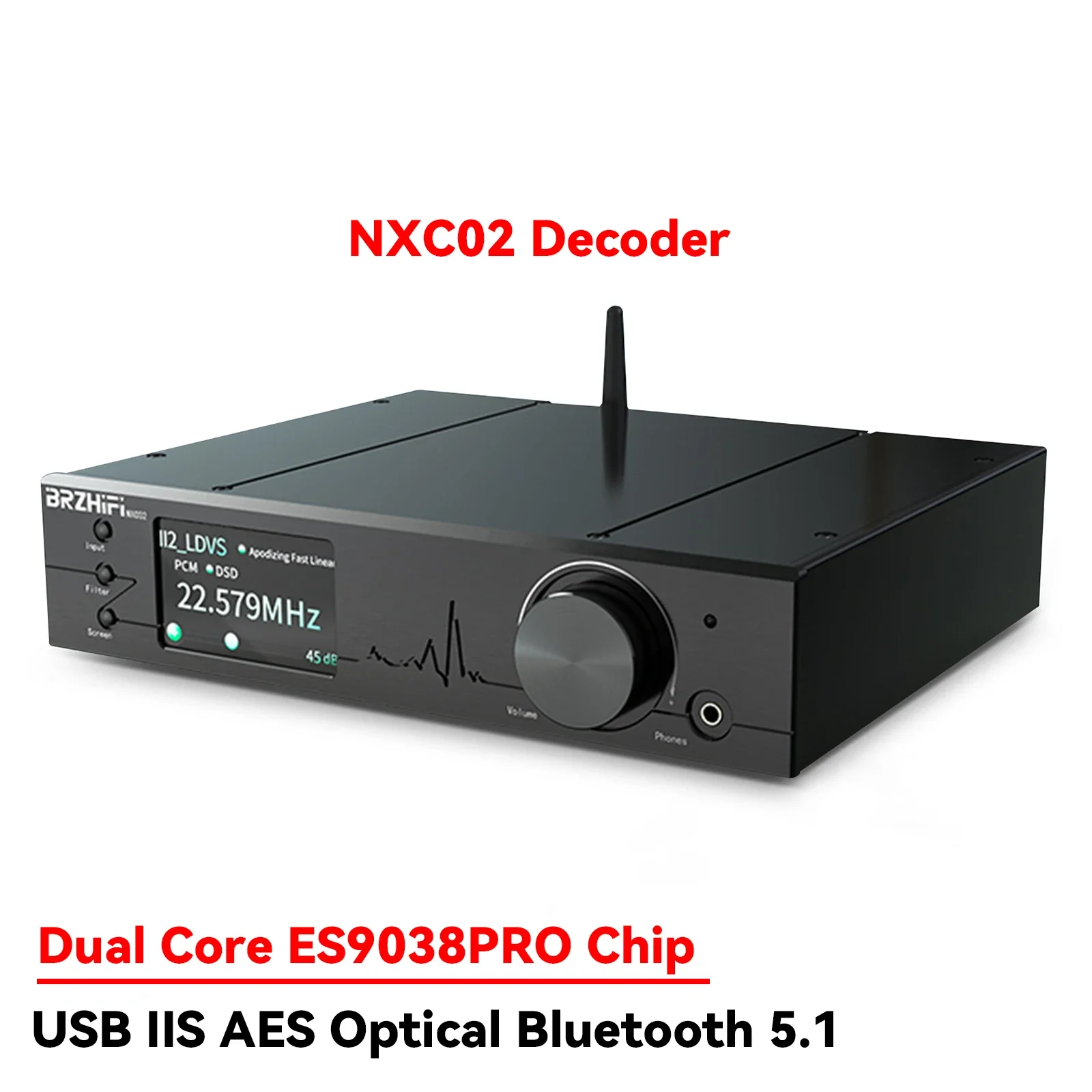 AMXEKR NXC02 Dual Core ES9038PRO Digital Audio HIFI Audiophile Decoder USB IIS AES Optical Bluetooth 5.1