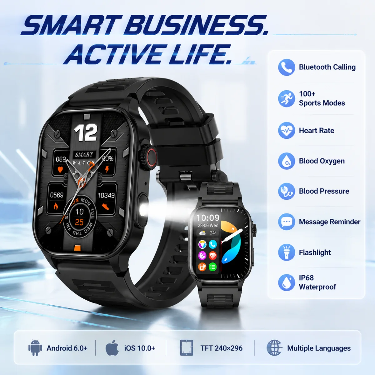 LIGE Smart Watch For Men Women LED Flashlight Full Touch Screen Sport Fitness Watches BT Call Digital Smartwatch Wristwatch New